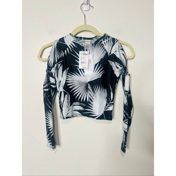l*space Other - L *Space Sunlit Swim Top Black White Tropical Palm Leaves Cutout Shoulder Longsl